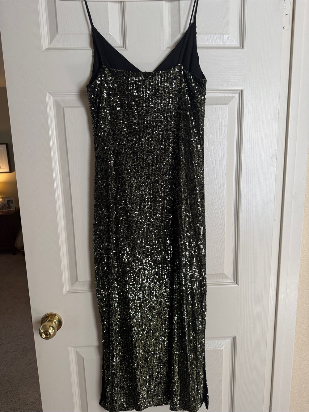 Topshop Dark Green Sequin Midi Dress - Picture 5 of 10